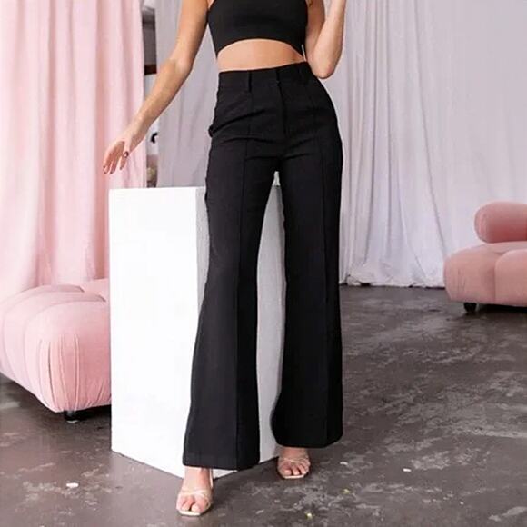 SNDYS Revolve Burland Black High Waisted Wide Leg Trousers Size 6 - Picture 1 of 5